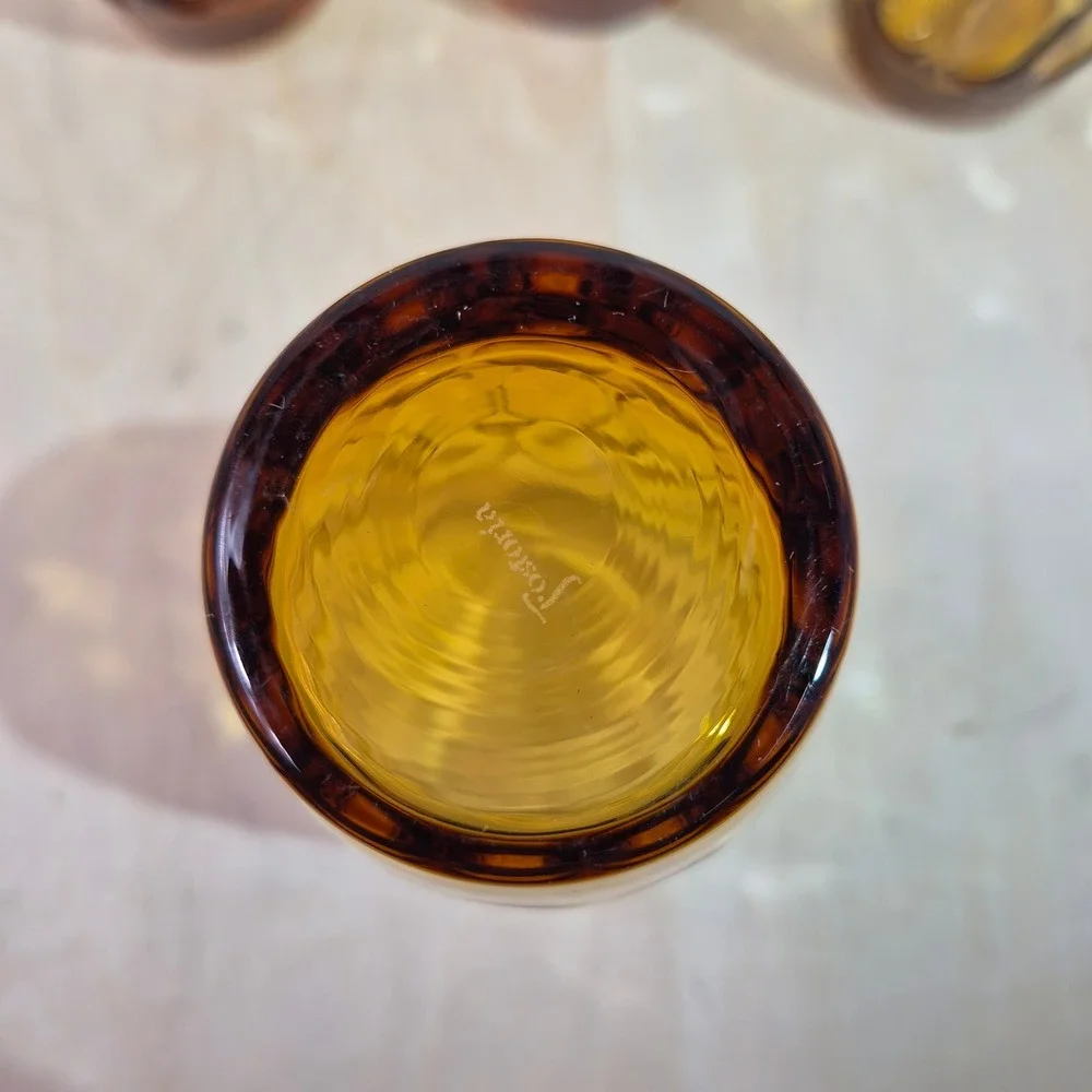 Vintage Fostoria‎ Amber Glass Dot Tumblers Set of 4 Mid Century Highball 5.5in